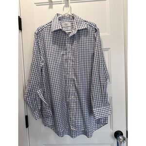 Charles Tyrwhitt Mens Non Iron Slim Fit Dress Shirt Blue White Check 16.5 34